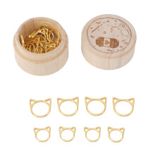 30pcs Stitch Marker Rings Cat Head Crochet Wooden Box Golden