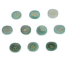 (Green Aventurine) 10pcs Rune Stones Crystal Set Green Aventurine Healing Divination