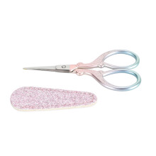(Pink) Stainless Steel Sewing Scissors Set PU Leather Protector Pink
