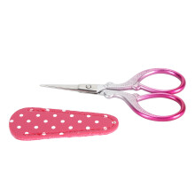 (Rose Dots) Stainless Steel Sewing Scissors Set PU Leather Protector Pink