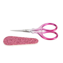 (Rose Glitter) Stainless Steel Sewing Scissors Set PU Leather Protector Pink