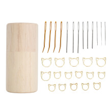 (Carved Wool Knitting with Needle Marking Buckles) Wooden Needle Storage Bottle with Marking Buckles