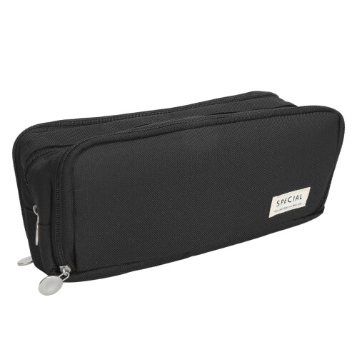 (Black) Large Capacity Canvas Pencil Case for School Office Library Pink 2
