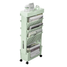 (Green) Movable Bookshelf 4 Wheels Large Capacity Pink