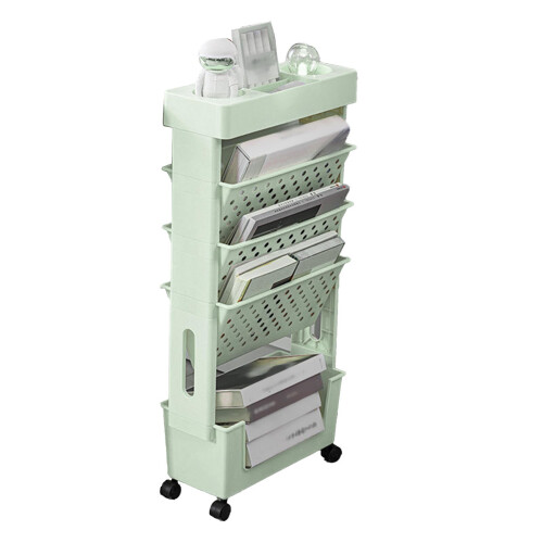 (Green) Movable Bookshelf 4 Wheels Large Capacity Pink