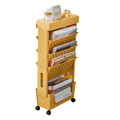 (Orange) Movable Bookshelf 4 Wheels Large Capacity Pink