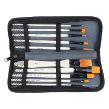 10Pcs Oil Paint Brushes Gold Nylon Wood Handle Aluminium Ferrule Set