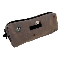 (Grey) Embroidery Pencil Case Cotton Large Capacity for Girls Black