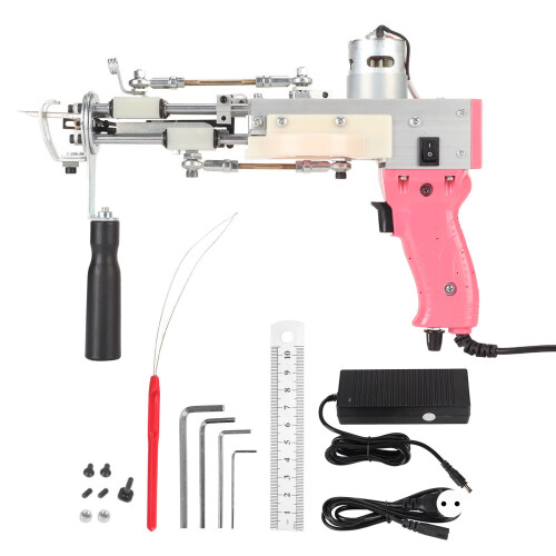 (EU Plug) Carpet Tufting Tool Pink 40 Stitches/sec Rotatable Handle DIY 100-240V