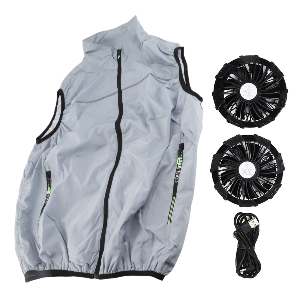 (L) Cooling Vest with 2 Fans 3 Levels Adjustable Fast Cooling Gray XL-image-OPC-PMFTSZP-NEW