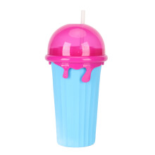 (Blue) 500ML Frozen Smoothies Cup Reusable Silicone Squeeze Cup Blue