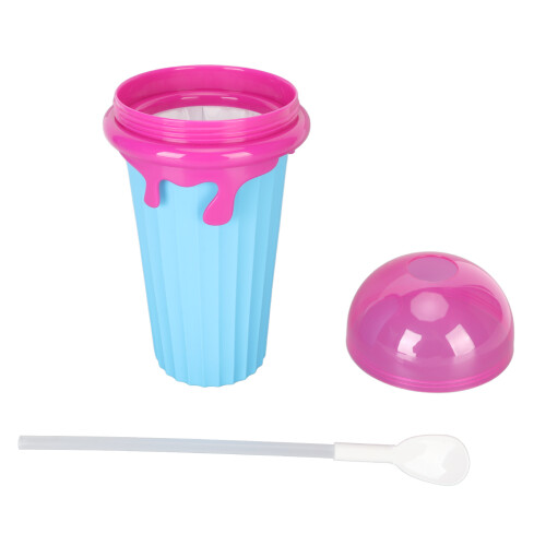 (Blue) 500ML Frozen Smoothies Cup Reusable Silicone Squeeze Cup Blue 1