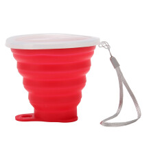 (Red) Silicone Collapsible Cup with Lid 270ml Reusable Travel Cup Pink