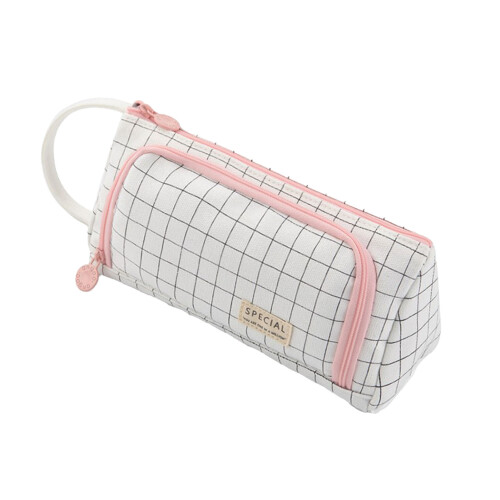 Large Black White Grid Retro Canvas Pencil Case