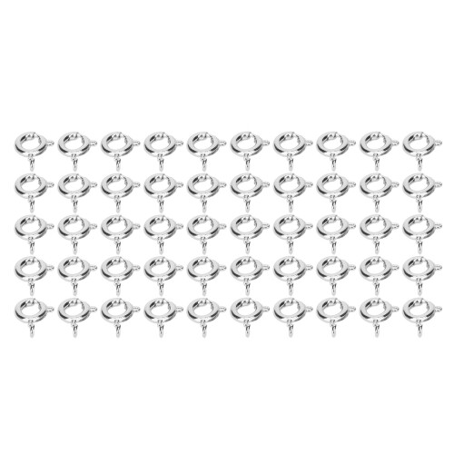 (Silver) 50 Pcs 6mm Spring Ring Clasps 1.5mm Hole Copper Gold