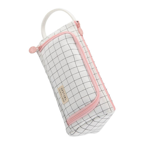 Large Black White Grid Retro Canvas Pencil Case 1