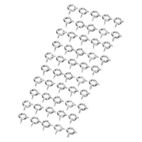 (Silver) 50 Pcs 6mm Spring Ring Clasps 1.5mm Hole Copper Gold 1
