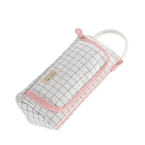 Large Black White Grid Retro Canvas Pencil Case 2