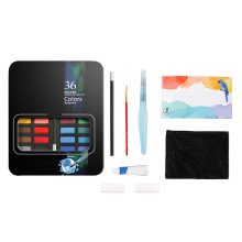Watercolor Paint 36 Bright Colors Washable Set with Pen Paper Sponge