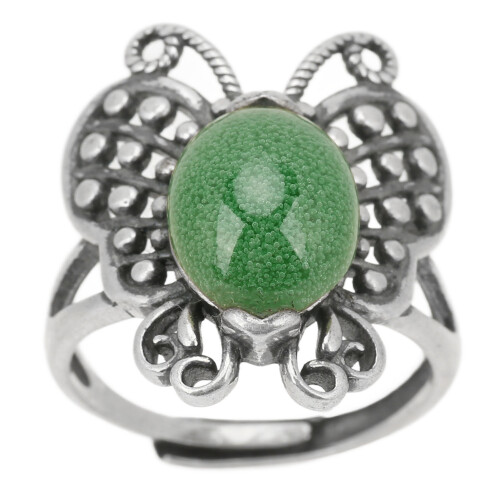 (Type 2) 925 Silver Ring Green Celadon Electroplated Womens Ring
