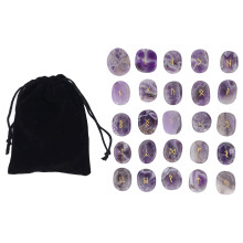 (Amethyst) 25 Pcs Natural Rune Stones Polished Engraved Chakra Amethyst