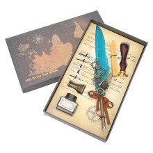 (Lake Blue) Retro Feather Pen Set 5 Nibs Lake Blue