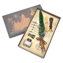 (Green) Retro Feather Pen Set 5 Nibs Lake Blue