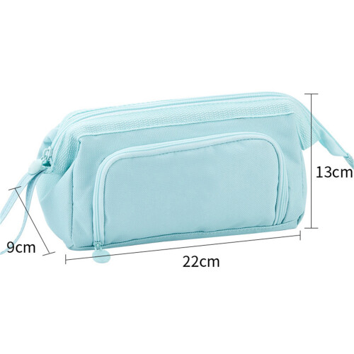 (Blue) Ship Type Pen Case Large Capacity Double Layer Zipper Kids Black 2