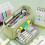 (Green) Ship Type Pen Case Large Capacity Double Layer Zipper Kids Black 2