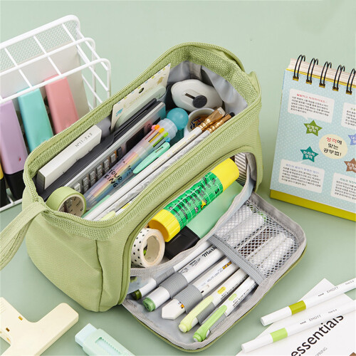 (Green) Ship Type Pen Case Large Capacity Double Layer Zipper Kids Black 1