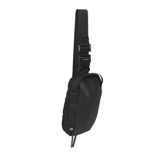 Black Adjustable Chest Bag Glossy Zipper Breathable Headphone Hole 1