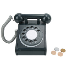 (Black) Kids Simulation Telephone Pink Retro Wooden Dial Phone Black
