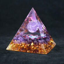 (Purple Flower) Orgone Pyramid Epoxy 5cm Decorative Ornament 3D Glass QK09