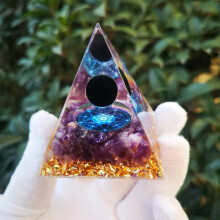 (QK12 Small Hexagram) Orgone Pyramid Epoxy 5cm Decorative Ornament 3D Glass QK09