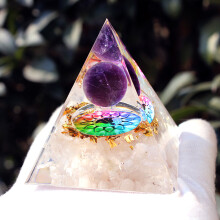 (QK17 Purple Ball Flower) Orgone Pyramid Epoxy 5cm Decorative Ornament 3D Glass QK09