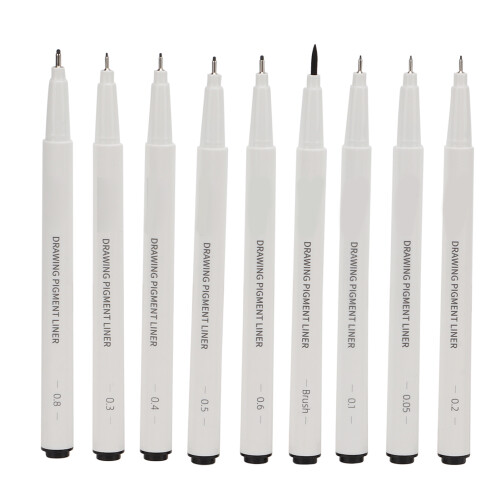 9Pcs Waterproof Micro Line Pens Smoother Writing Different Nib Sizes
