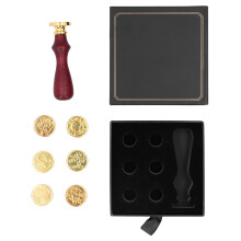 (Black) DIY Sealing Wax Stamp Kit Wooden Handle for Cards Envelopes