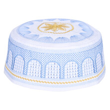(59) Muslim Hat Prayer Embroidery Saudi Headwear Polyester Cotton Blue56