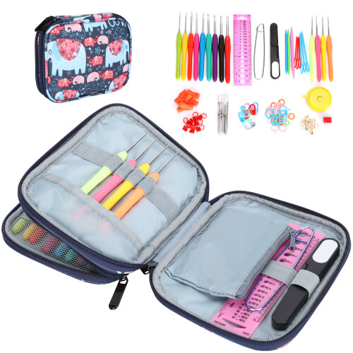 Crochet Set Lengthened Printed TPR Soft Handle DIY Knitting Tools