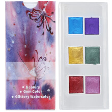 Solid Watercolor Paint Set 6 Jewel Colors Pearly Metal Nail Art