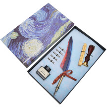(SP102 Starry Sky Pattern (Upgrade)) Feather Pen Set Retro Stainless Steel Nib Writing Tool Gift
