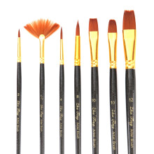 7Pcs Wood Handle Nylon Hair Gouache Brushes Set Oil Painting Black