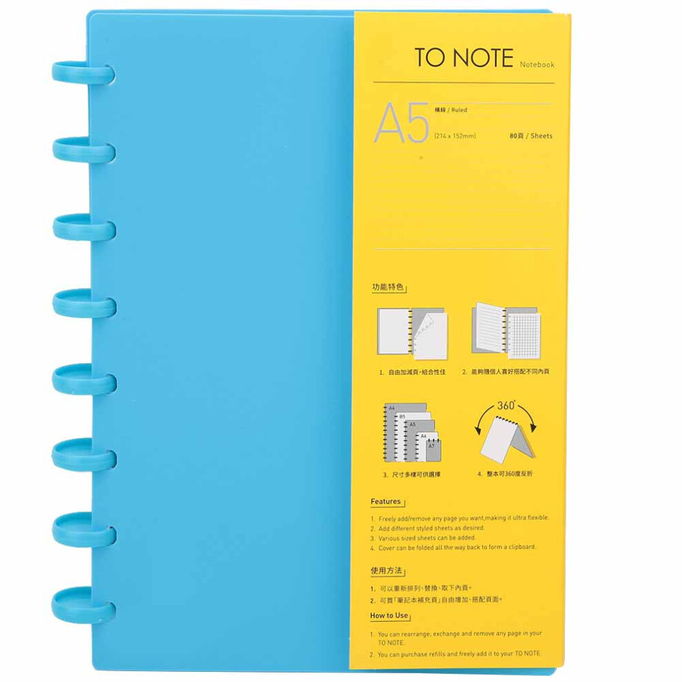 A5 Mushroom Hole Binder Refillable Notebook Light Blue-image-OPC-PMFV9BV-NEW