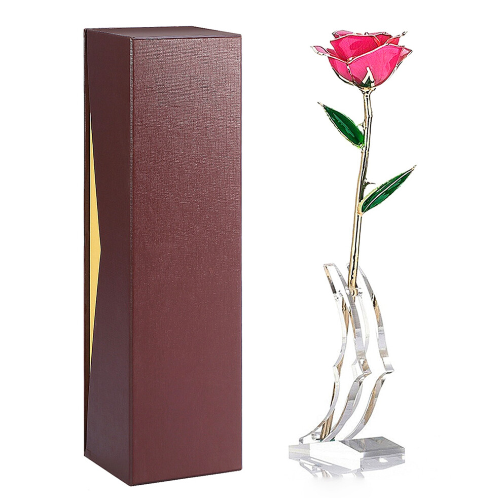 24k Gold Rose Long Stem in Gift Box with Stand (Pink)-image-OPC-PMFV9D8-NEW