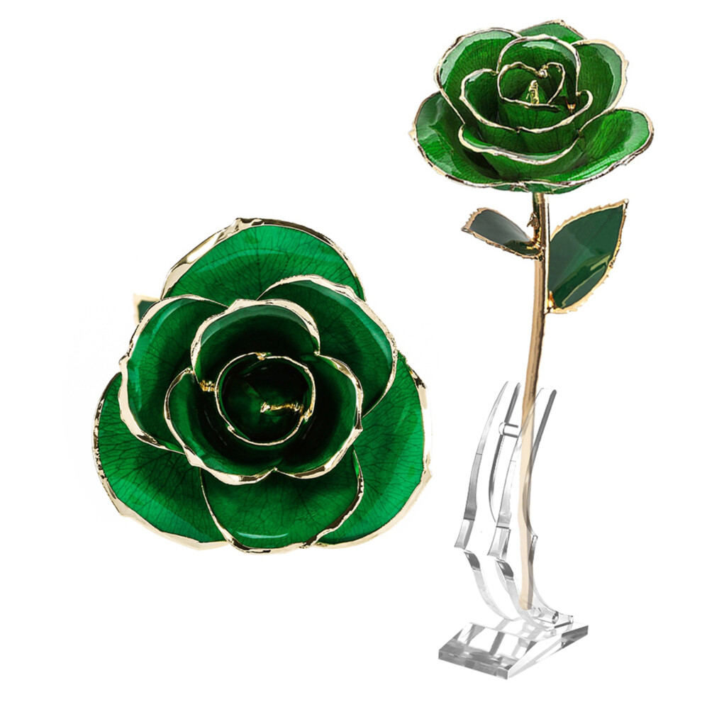24k Gold Trim Red Rose Long Stem in Gold Box with Stand (Green)-image-OPC-PMFV9DG-NEW