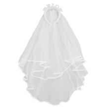 Bride Pearl Headband with Veil Rhinestone Double Layer White Veil