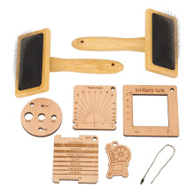 8PCS Set Wooden Knitting Gauge Wool Brush Felting Brush Measure Tool