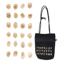 (Yellow Crystal) 25Pcs Rune Stone Set Irregular Engraved Crystal Yellow Decoration