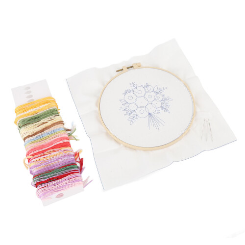 Flower Embroidery Starter Kit Adjustable Screw Hoops Threader Tools 1