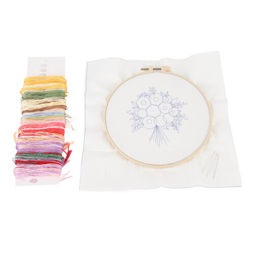 Flower Embroidery Starter Kit Adjustable Screw Hoops Threader Tools 2